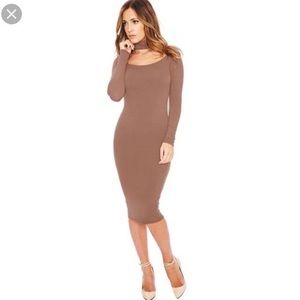 Naked Wardrobe Mocha Choker Midi Dress NWT Size L
